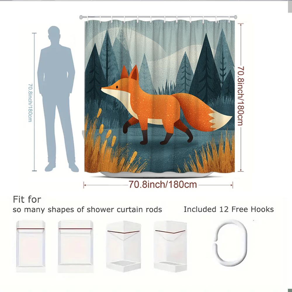 Cute Fox Woodland Nature Shower Curtain Waterproof Polyester Bathroom Decor Art Print Forest Animal Curtain