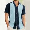 Fashion Business Stripped Splicing Man Shirts Vintage Casual And Versatile Button Down Bowling Short Sleeve Summer T-Shirt