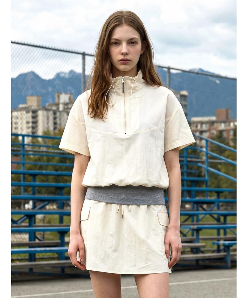 Poebeo21 Half-Zip Short-Sleeve Cargo Short Skirt Set (Ftdbop003)
