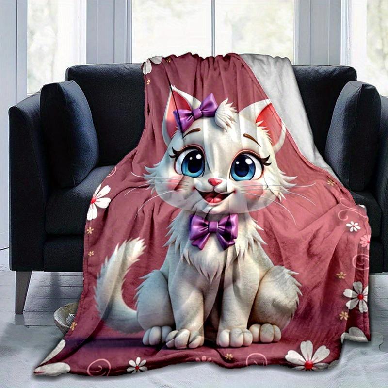 1pc Cute Cartoon Cat Throw Blanket - Seasonal Decorative Blanket for Home, for Decorating Your Own Sofa and Living Room, Super Soft Flannel,