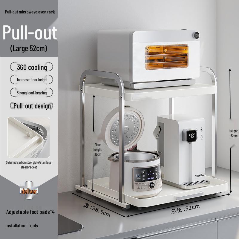 Stainless Steel Pull-Out Microwave & Rice Cooker Countertop Storage Rack