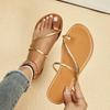 Modische Damen-Pantoletten mit schmalem Riemen und Zehensteg 2025 Sommer Römische flache Schuhe Offene Zehen Strandsandalen Übergröße 43