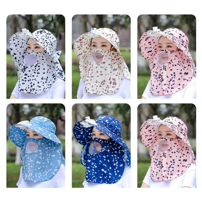 Women Summer Sun Hat With Face Cover Neck Flap Fashion Breathable Sunscreen Fisherman Hats With Fan