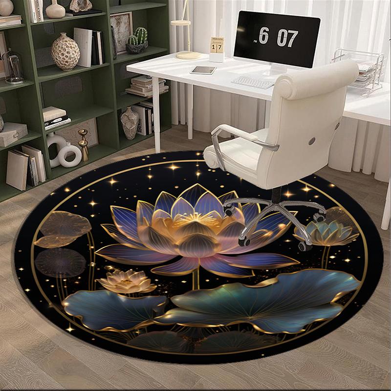 Lotus Mandala Artwork Round Carpet Chair Cushion Round Entryway Rug, Soft Round Rugs for Living Room, Bedroom, Circle Carpet Decor Gifts