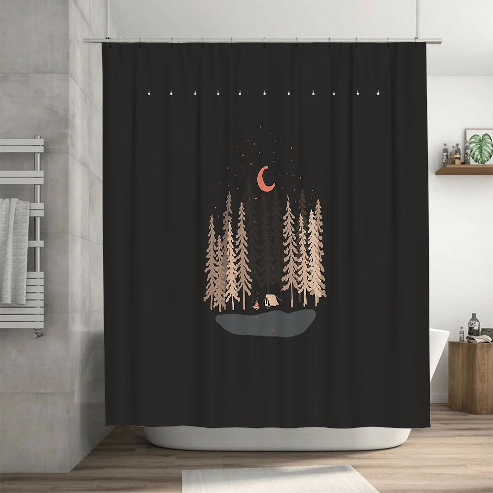 Camping Wald Nacht Landschaft Duschvorhang Wald Natur Bäume Zelt Kulisse Badezimmer Dekor Rustikales Zuhause Dekor Outdoor Abenteuer