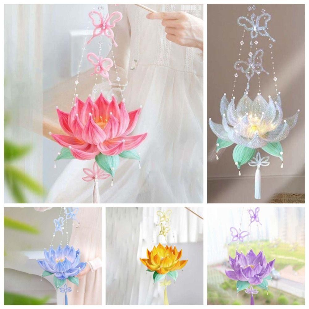 DIY Material Kit Handmade Lotus Lantern Luminous Glowing Flower Lamp Chenille Stems Eco-Friendly Handheld Light Cosplay Props