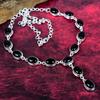 Handgefertigte Edelstein-Halskette aus schwarzem Onyx, 925er Massiv-Sterlingsilber-Halskette, Antiker Schmuck, Als Verlobungsgeschenk