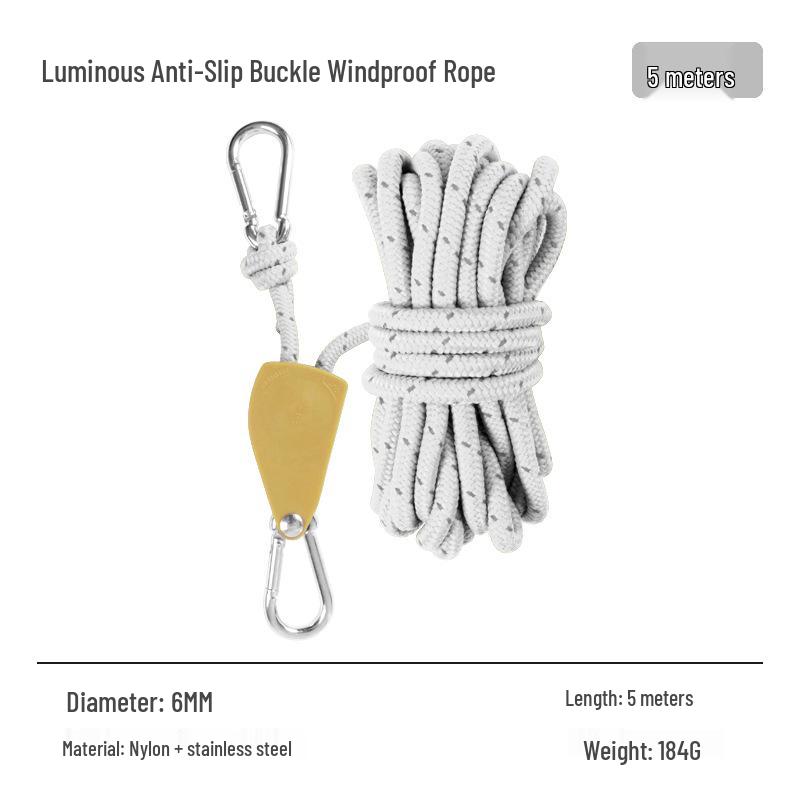 Windproof Outdoor Tent Reflective Awning Rope with Metal Tensioner - 6mm/4mm Adjustable Pulley