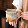 Handgjord Keramisk Mugg 320ml Vintage Te Kaffekopp med Rottinghandtag Kreativ Spiraldesign Gradientglasyr Drickvaror Heminredning Gåvor