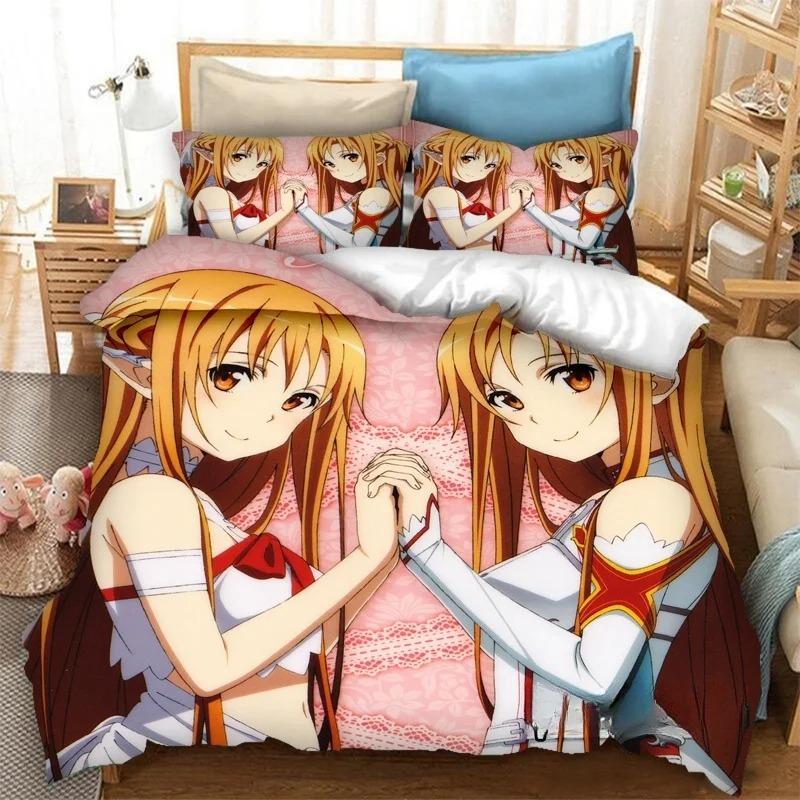 Anime SAO Yuuki Asuna Patalynės Komplektas, Antklodės Užvalkalas Antklodė Patalynės Komplektas Antklodės Užvalkalas Pagalvės Užvalkalas, Karaliaus Karalienės Dvynių Dydis Berniukams Mergaitėms Suaugusiems