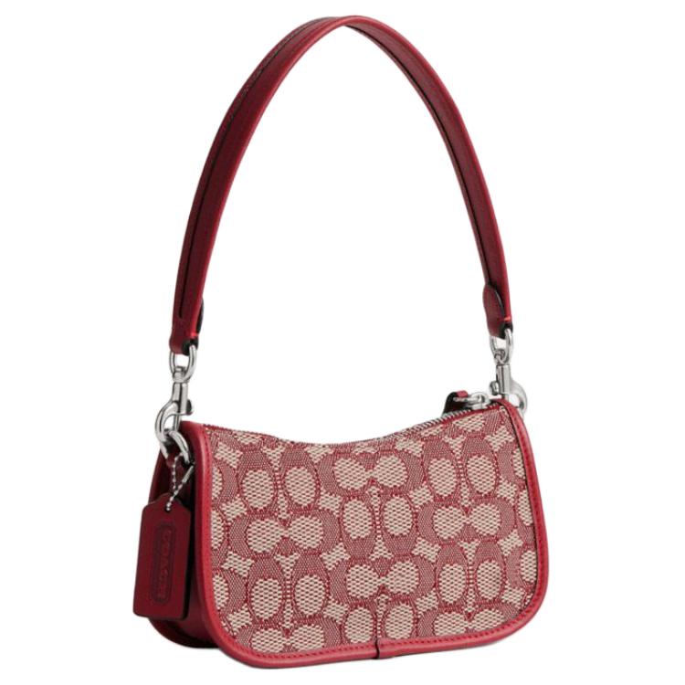 Coach Swinger 20 Logo Print Jacquard Handtas Kleine Dameshandtassen Robijn Ivoor CZ923-LHXJA