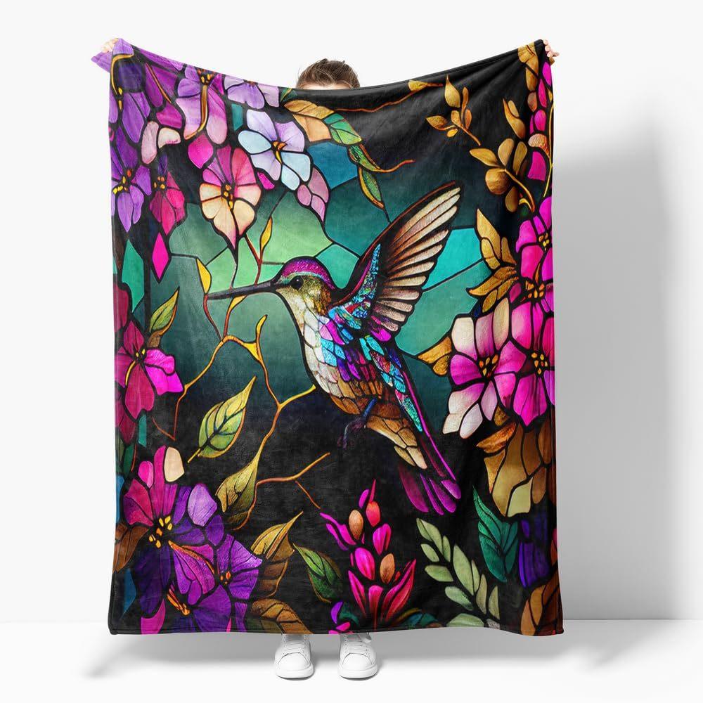 Hummingbird Series Digital-printed Polyester Bedroom Velvet Flannel Cover Blanket Fleece Soft Sofa Cover Blankets for Beds