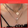 Geometric Alloy Multilayer Necklace For Women With Pendant And Locking Chain