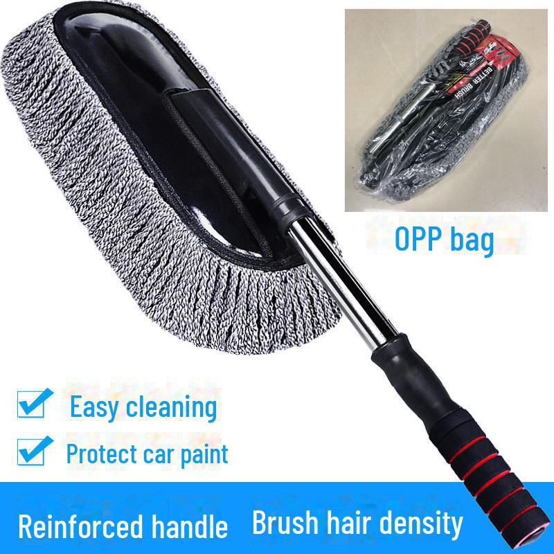 Retractable Car Wash Mop with Soft Bristle Duster for Dust Removal
