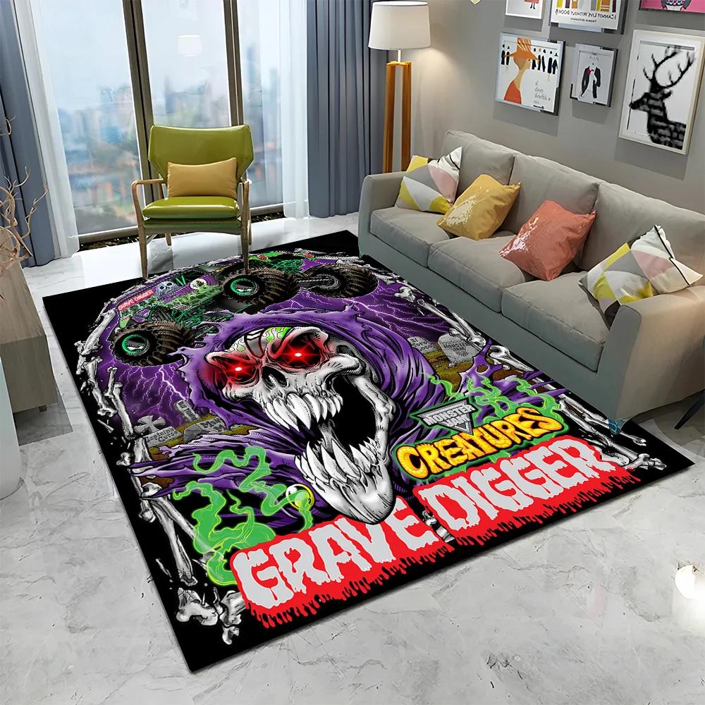 3D Monster Jam Monster Truck Cartoon Carpet Rug for Home Living Room Bedroom Sofa Doormat Decor,kids Area Rug Non-slip Floor Mat