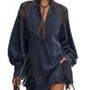 Rochie elegantă din piele scamosată, cu mânecă lungă și guler înalt, în stil britanic, pentru ținute casual și de petrecere