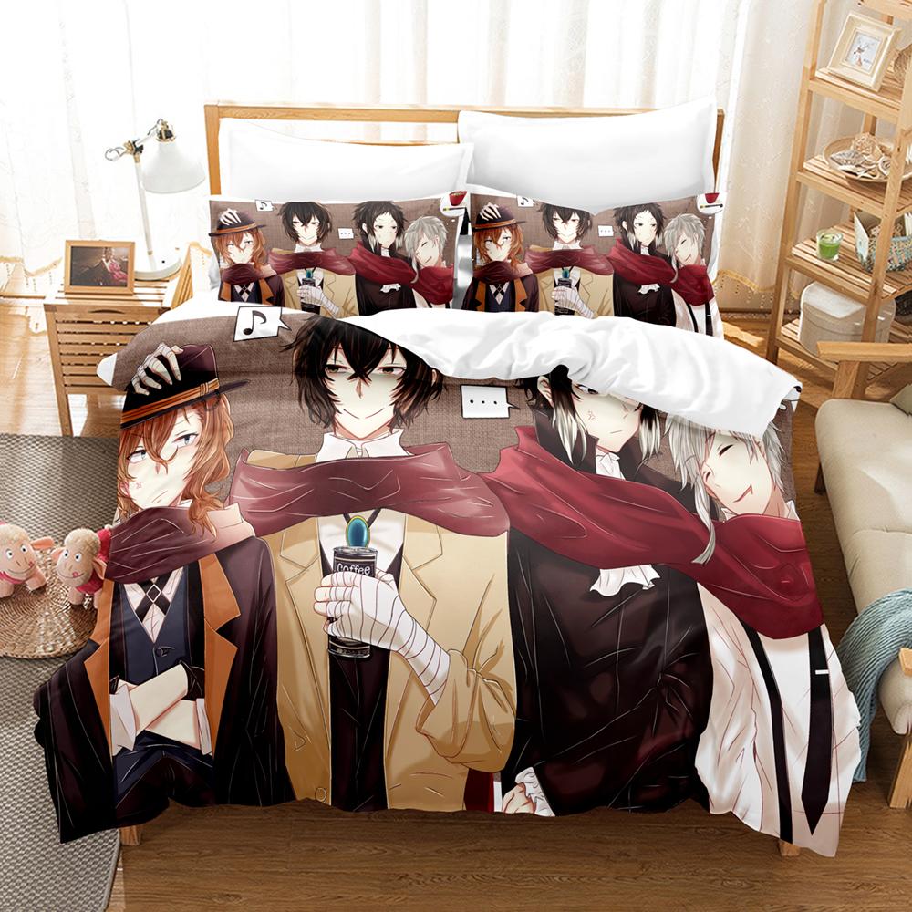 Anime : Bungo Stray Dogs Bedding Set Cartoon Duvet Cover And Pillowcases Queen Full Size Kids Gift Decor Home Bedclothes