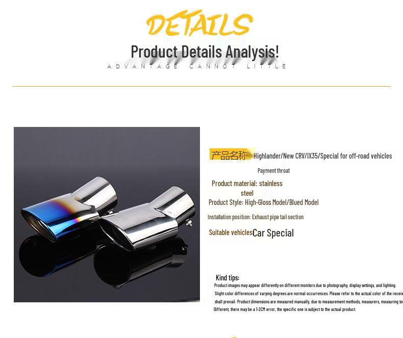 Universal Tailpipe Exhaust Modification for Highlander, Ix35, Range Rover, CRV, and Similar-Sized Vehicles