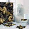 Black And Gold Tropical Plant Palm Leaf Bathroom Shower Curtain Set For Bathtub Exotic Leaves Bath Mats Rugs Toilet Home Decor