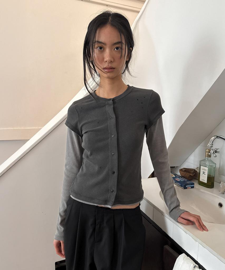Daiaegeuneol Double Sleeve Damage Cardigan (Grey)