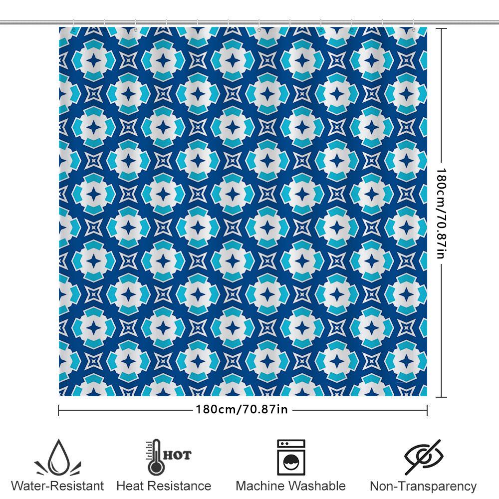 Rideau de douche motif cerf-volant bleu et blanc Imperméable Décor de salle de bain Grande taille Décoration de maison Rideaux de douche géométriques bleus et blancs
