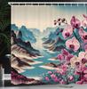Scenic Decor Collection,Mountain Lake View Sunny Day Nature Picture Art Paintings Effect Print, Polyester Fabric Bathroom Shower