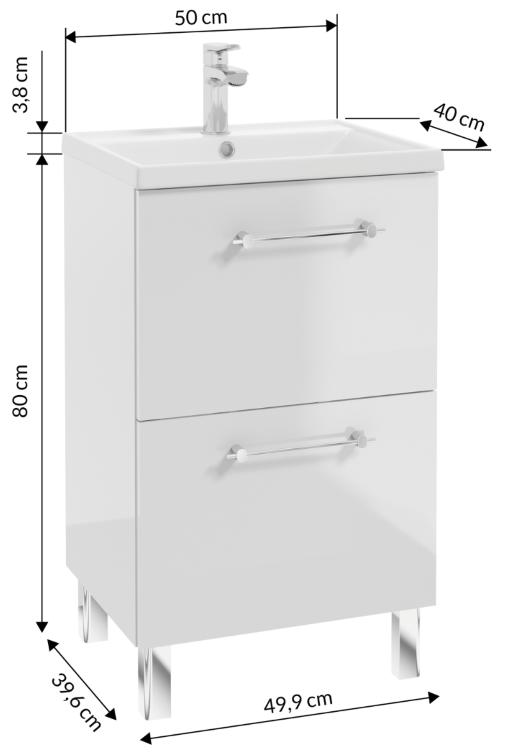 Bathroom Cabinet Set with Sink, Faucet and Siphon, Freestanding, Gloss, Cassandra
