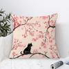 Cherry Blossom Black Cat Pillow Cover Watercolor Print Cushion Case Oriental Sakura Home Decor Gift