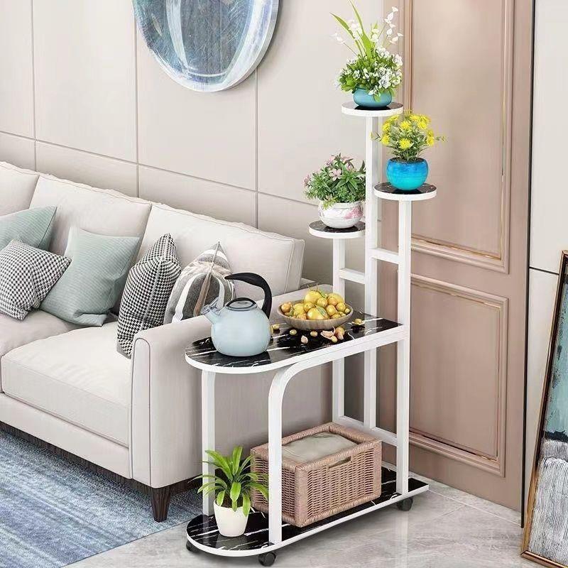 Nordic Multi-layer Indoor Flower Stand with Side Table – Wrought Iron Plant Pot and Fish Tank Decor Storage Rack