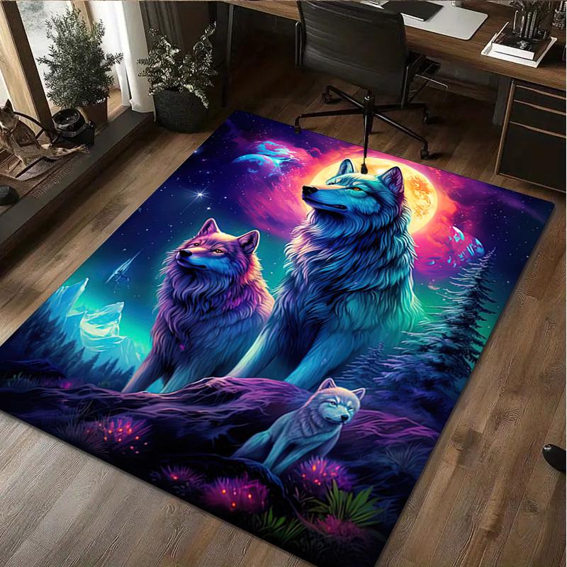 1 Stück Teppich mit Tiger- und Wolfsdruck - Heimdekoration Teppich für Wohnzimmer Schlafzimmer Bodenbelag Bereichsteppich für Computerstuhl