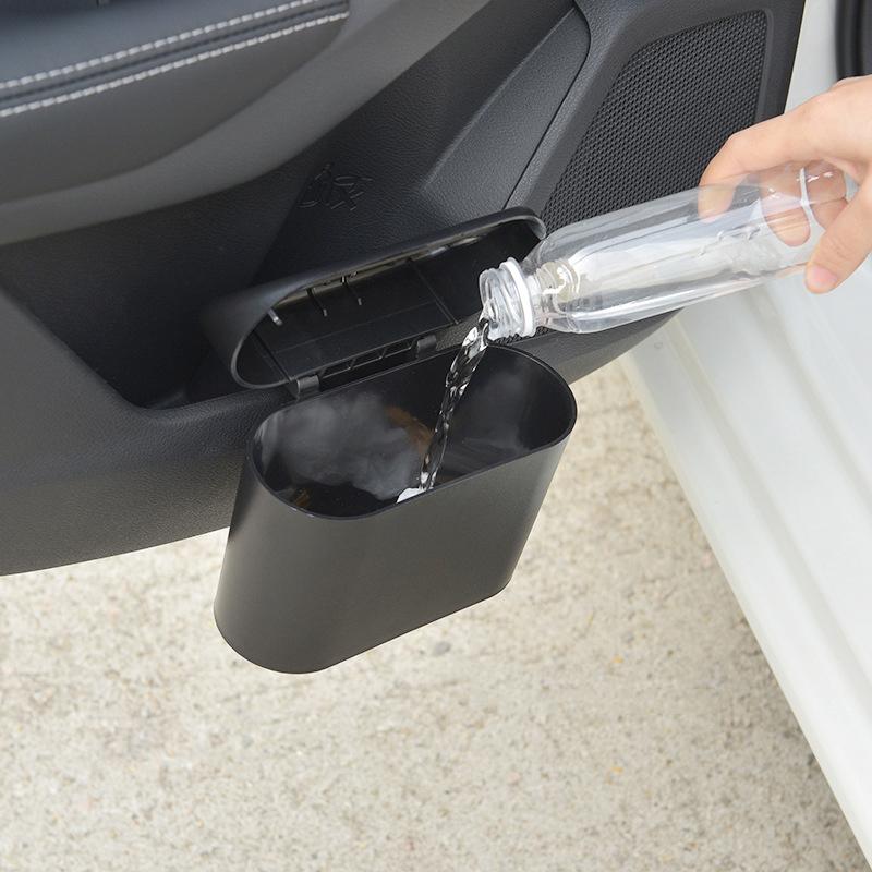 Lixeira de carro suspensa para veículo, caixa de armazenamento para lixo, preto, ABS, quadrado, tipo prensagem, lata de lixo, interior do automóvel