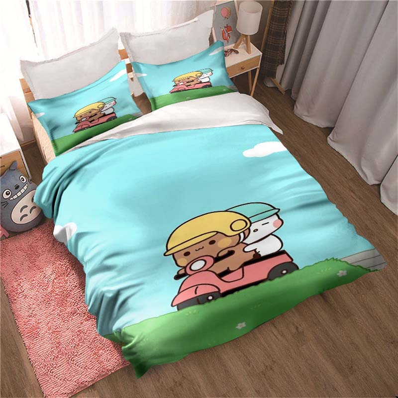 Bubu Dudu Kreslený roztomilý medvídek Kawaii Vánoční dárková sada ložního povlečení Dvojitý King size povlak na přikrývku a povlak na polštář Sada dětských povlaků na přikrývku