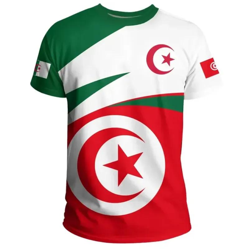 Algeriet 3D T-shirt Kortärmad Fritidssport Lös T-shirt Flaggtryck Högkvalitativ T-shirt Sommar Rundhalsad Herr Dam Toppar