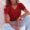 Vibrant Solid Color V-Neck Plus Size Casual Women's T-Shirt, Short Sleeve, 2025 Collection.