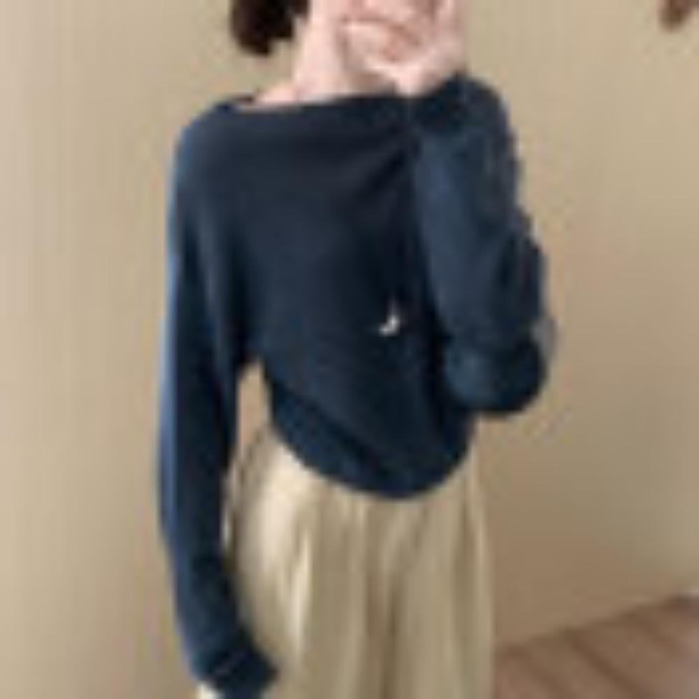 Ein neuer Herbst-Trend und vielseitiger einseitiger Strickpullover mit langen Ärmeln für Damen, lockerer und figurschmeichelnder Pullover-Top