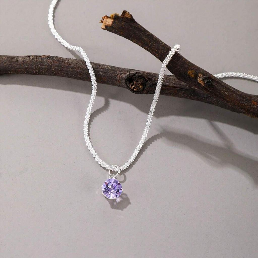 Silver Tennis Chain Choker Necklace with Round CZ Pendant Sparkling Jewelry for Women