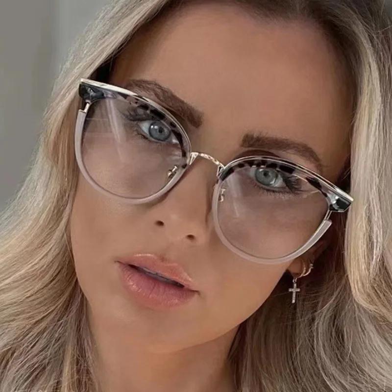 SHAUNA Rétro Rond Femmes Printemps Charnière Lunettes Cadre Mode Clair Anti Lumière Bleue Lunettes Hommes Oeil De Chat Optique Léopard Cadre