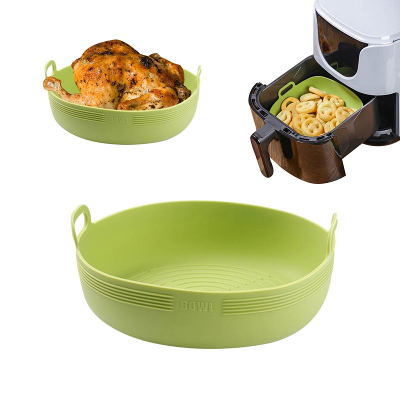 Silikon-Luftfritteuse, Ofen-Backblech, Pizza, gebratenes Huhn, Airfryer-Silikonkorb, wiederverwendbar, rund, quadratisch, Airfryer-Pfanneneinlage, Zubehör