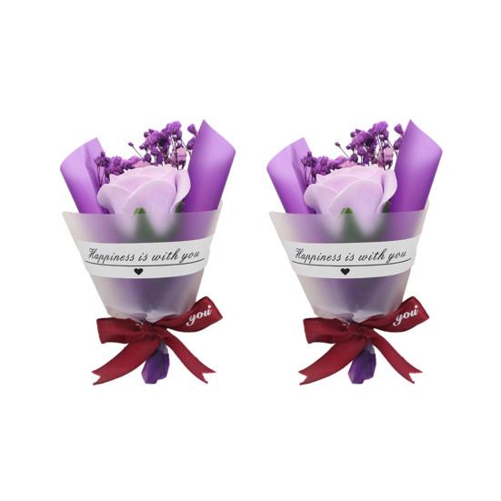 2 Pcs Mini Dried Flower Bouquet Artificial Rose Natural Gypsophila Floral Bouquet for Photo Props DIY Craft Home Wedding Party Decor