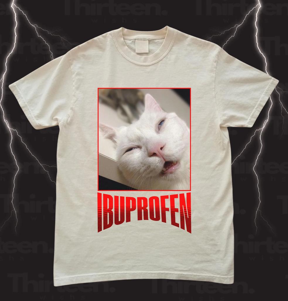 Tricou cu Meme Pisică Ibuprofen Bărbați Casual Amuzant Pisică Grafică Tricouri Modă Gât Rotund Bărbați Femei Haine Unisex Streetwear Tricouri
