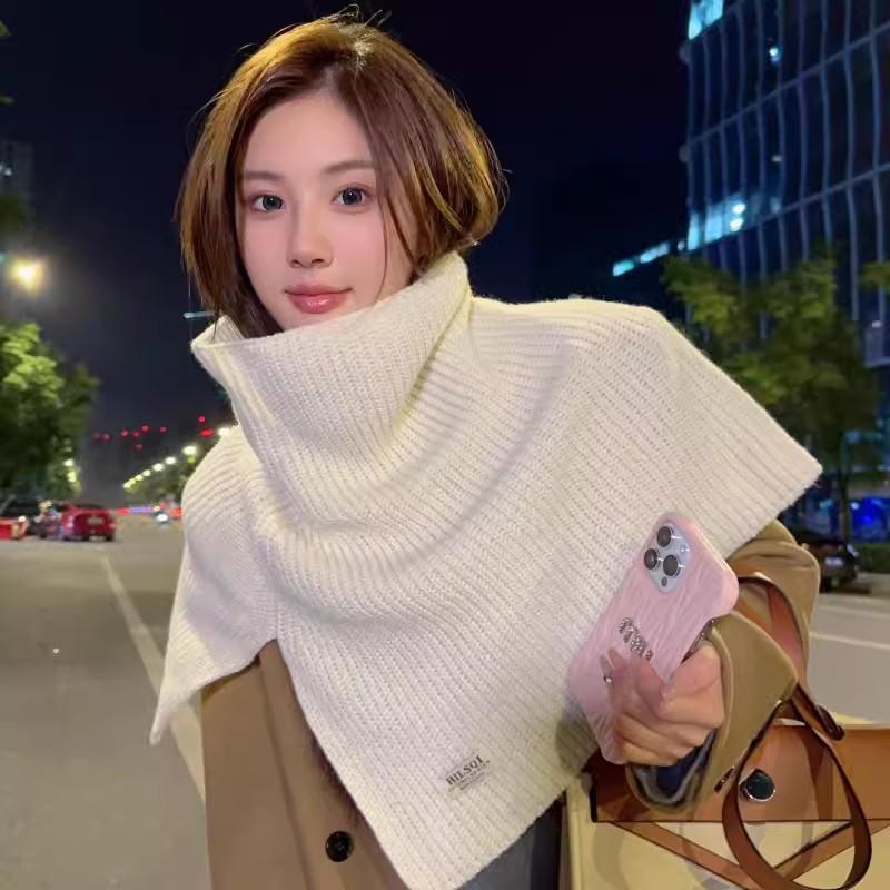New Pullover Knitted Warm Shawl High Neck Split Wool Scarf Autumn and Winter
