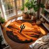 Desert Landscape Round Rug Boho Home Decor Non Slip Carpet Cactus Sunset Design Retro Western Round Mat for Living Room