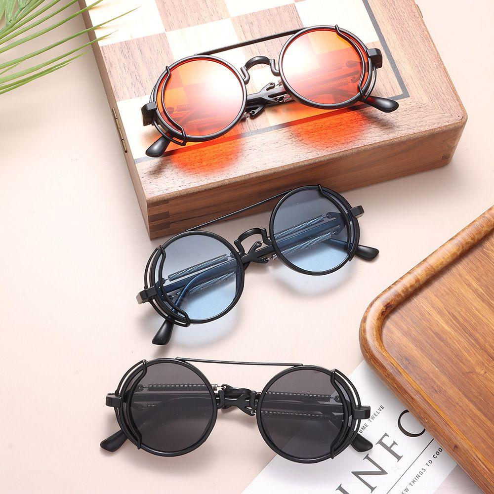Fashion Punk Double Spring Temples Sun Glasses Steampunk Sunglasses Men's Eyewear Round Sunglasses