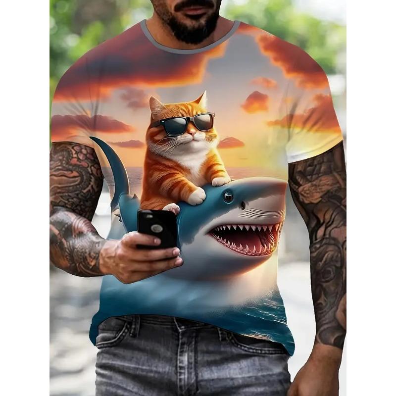 Camisetas Divertidas para Hombre Tops Estampados 3D de Gato Lindo Camisetas de Manga Corta para Hombre Mujer Camiseta Oversize Streetwear Ropa Casual Simple para Hombre
