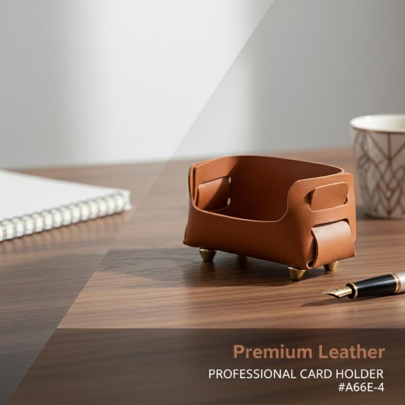 texturePU Business Card Holder with 2 Sections Desktop Display Stand for Office Desk Card Organization Professional Use
