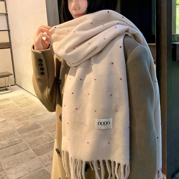 Color Dot Knitted Scarf Women's Year Autumn and Winter Korean Atmosphere Outer Shawl Dual-purpose Neck Protection Scarf