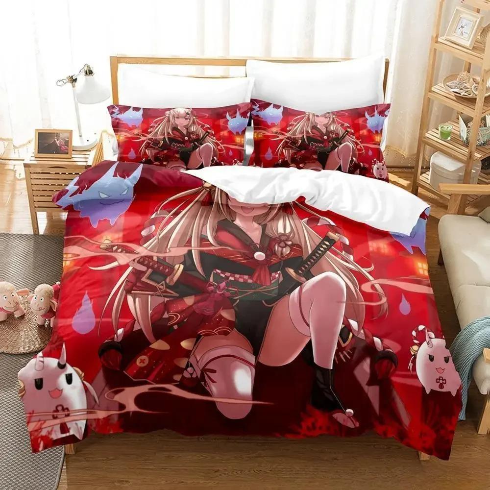Kawaii Nakiri Ayame 3D Anime Bedding Set Single Twin Full Queen King Size Duvet Cover for Adult Kid Bedroom