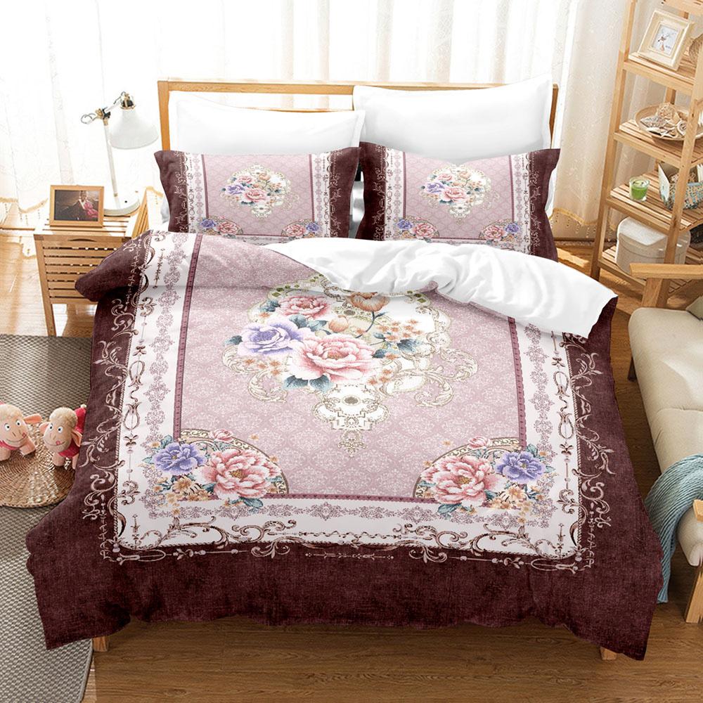 Set cuvertură de pilota cu flori, flori colorate, imprimare 3D, King Queen, dimensiune completă, din poliester, cu fețe de pernă pentru fete și copii