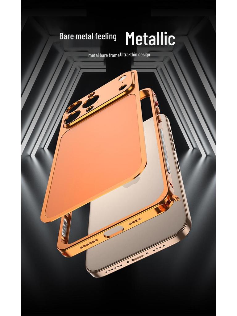 Aluminum Alloy Frame Protective Case for Apple 16 Pro Max with Metal Heat Dissipation Back Sticker
