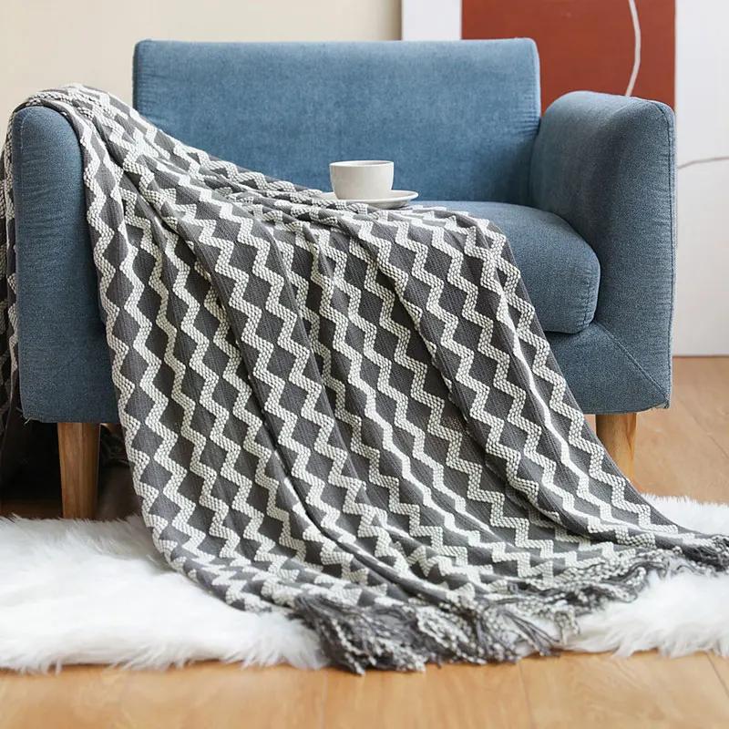 Nordic Knit Plaid Blanket Super Soft Bohemia Blanket For Bed Sofa Cover Bedspread Plaid On The Sofa Decor Blankets With Tassel